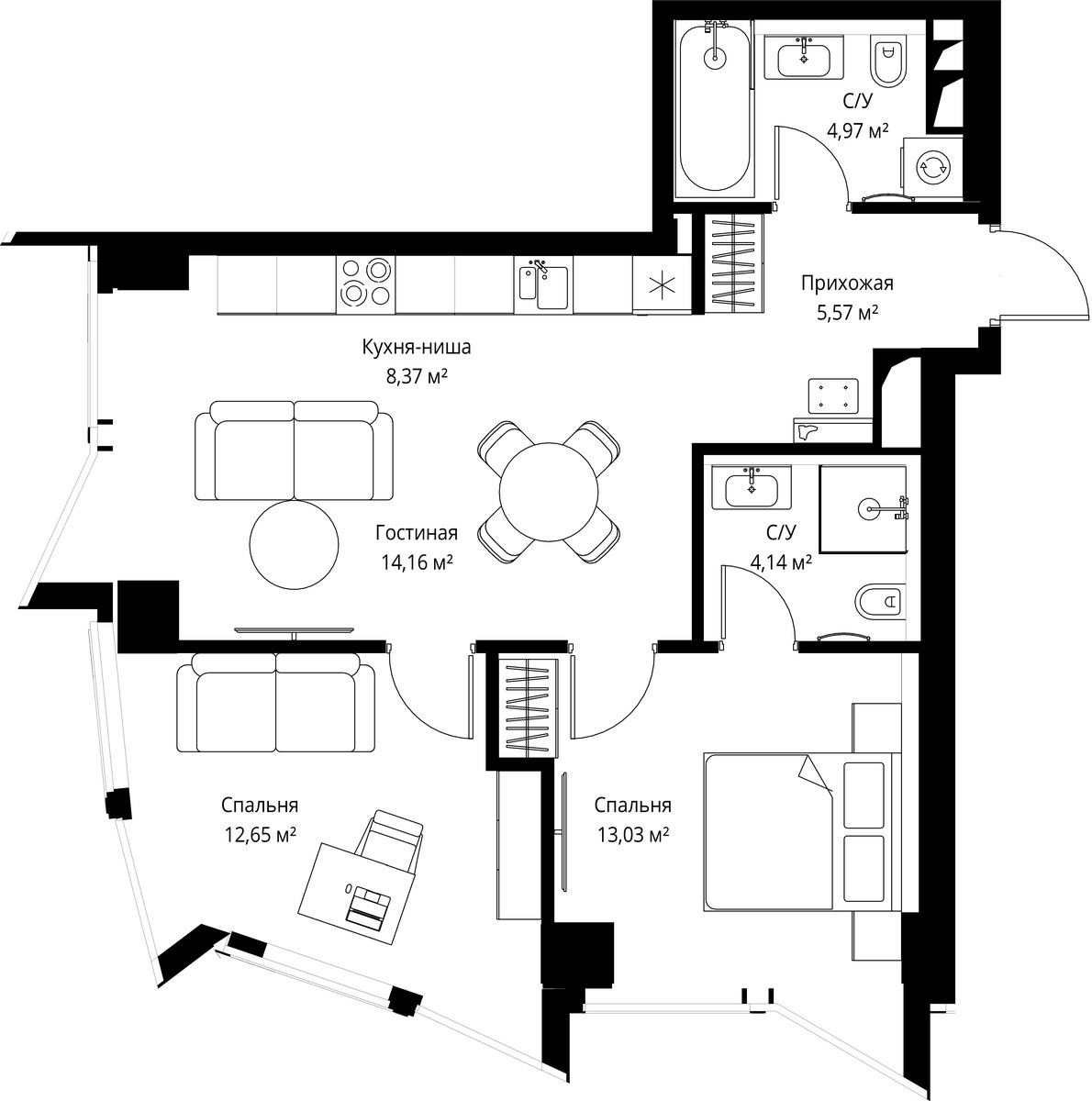 Планировка 63.0 м²