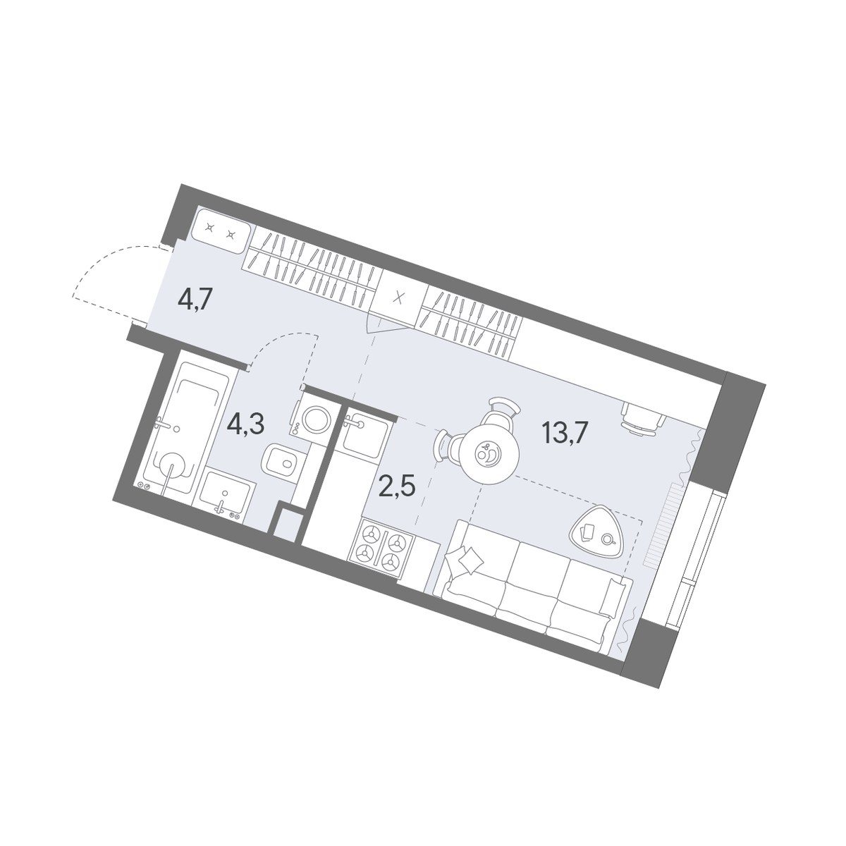 Планировка: 1-комнатная, 25.2 м²