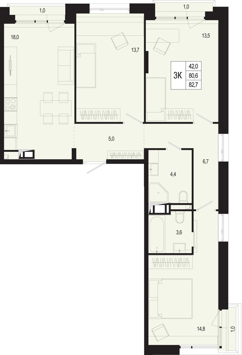 Планировка 84.5 м²