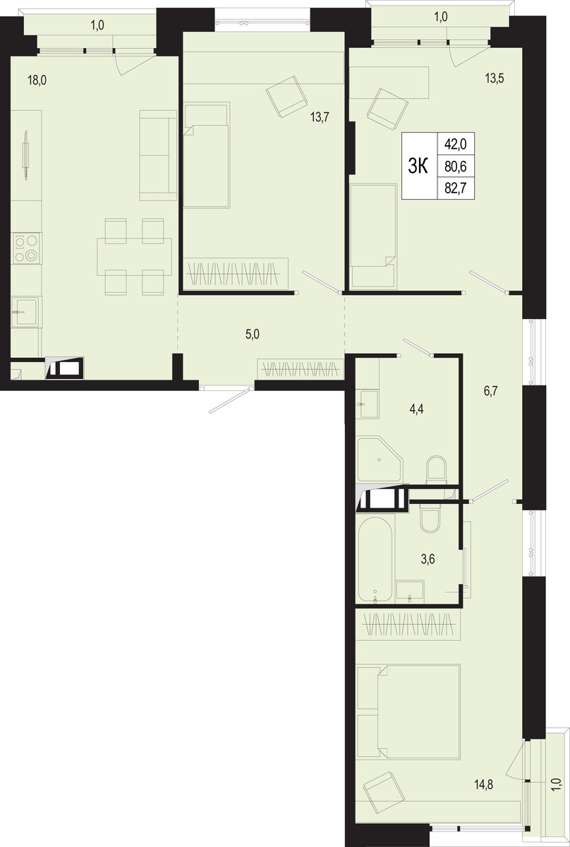Планировка 84.7 м²