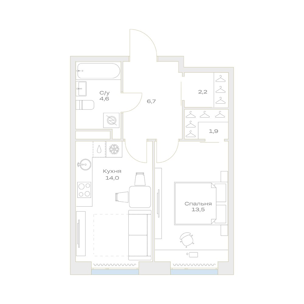 Планировка 42.9 м²