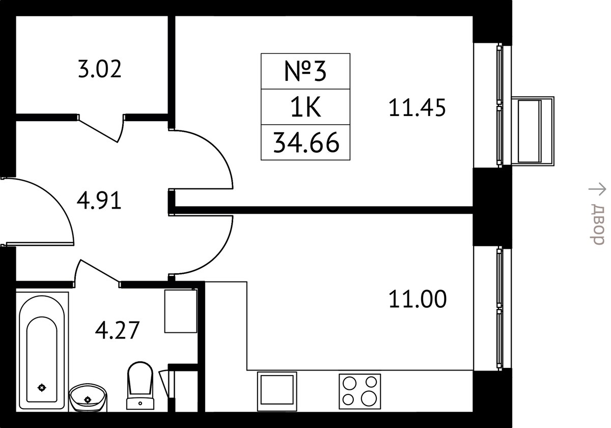 Планировка 34.66 м²