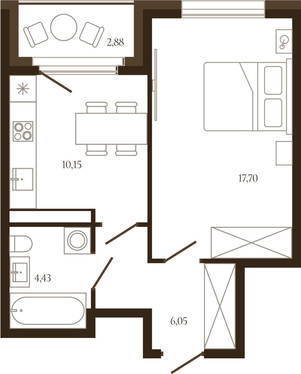 Планировка 39.76 м²