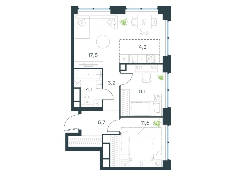Планировка 56.5 м²