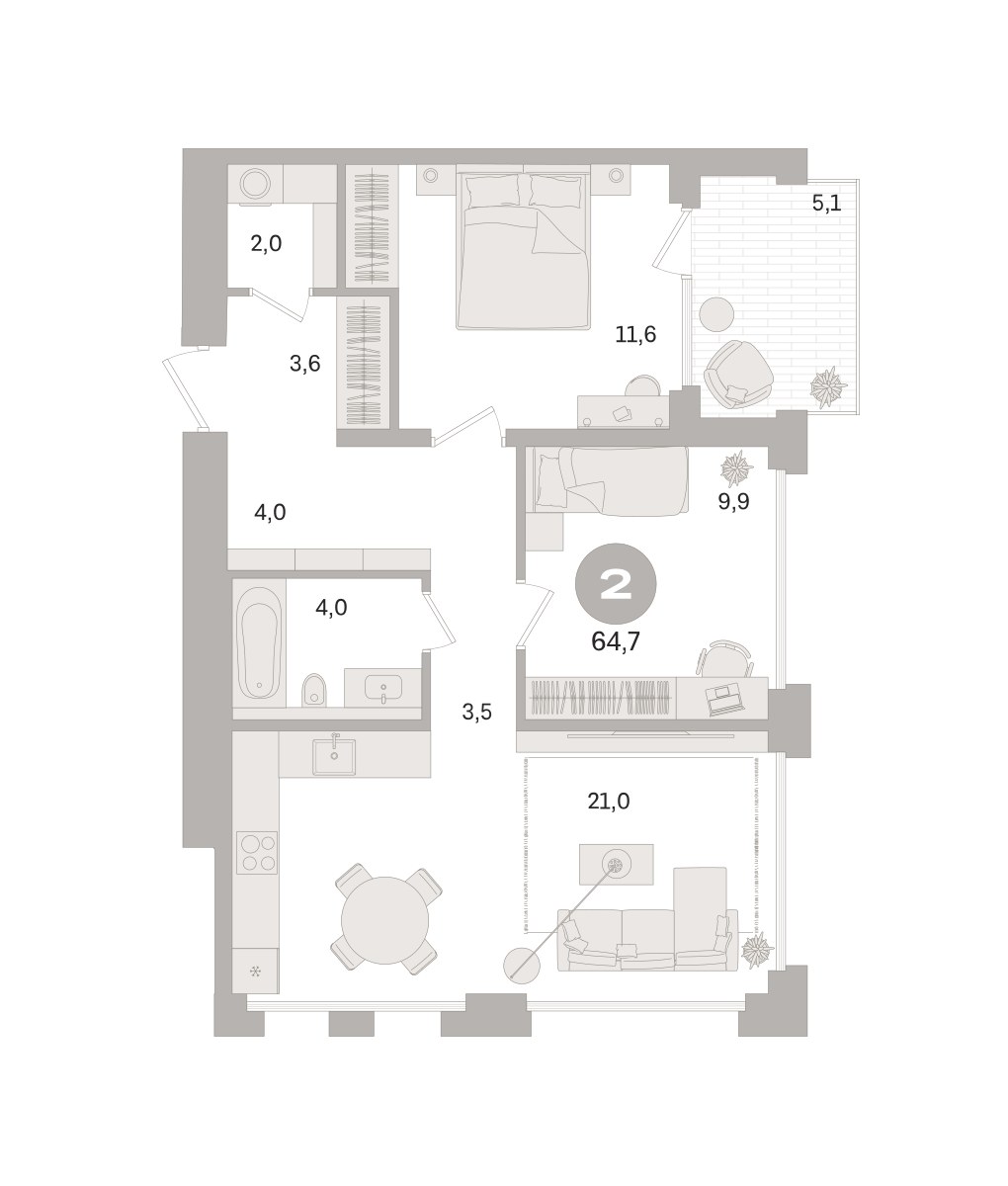 Планировка 64.7 м²