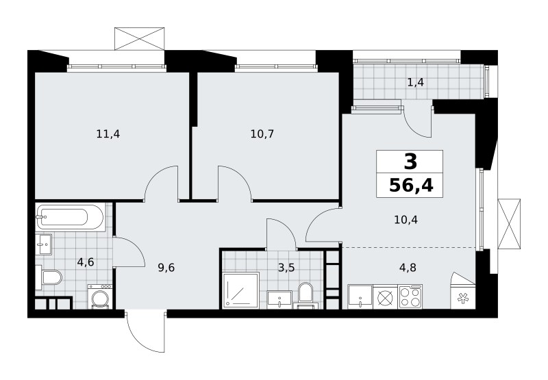 Планировка 56.4 м²