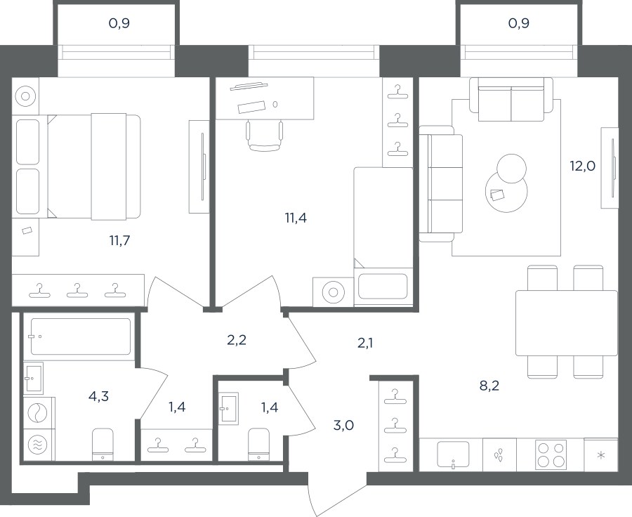 Планировка 58.3 м²