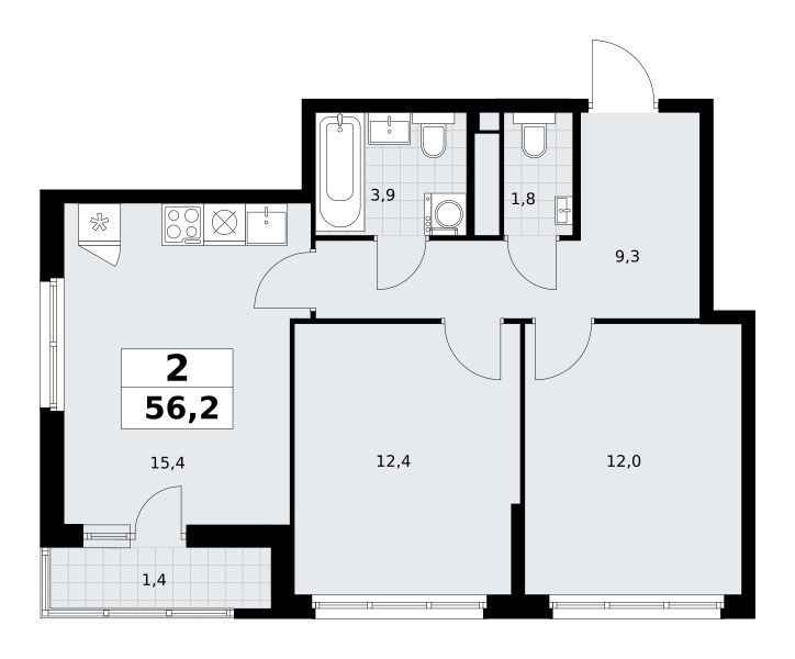 Планировка 56.2 м²