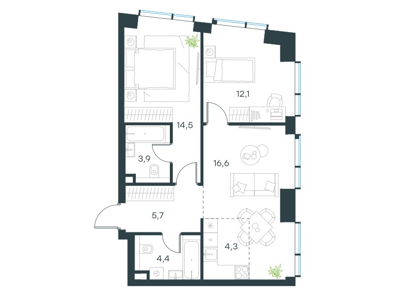 Планировка 61.5 м²
