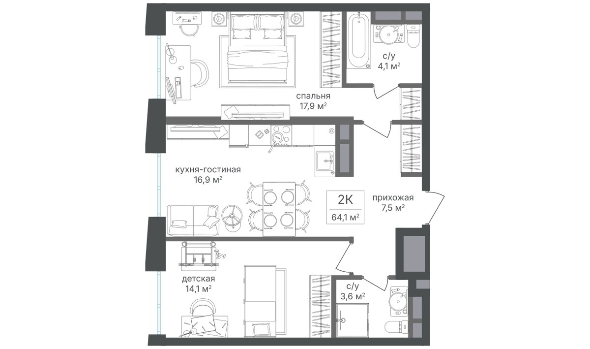 Планировка 63.8 м²