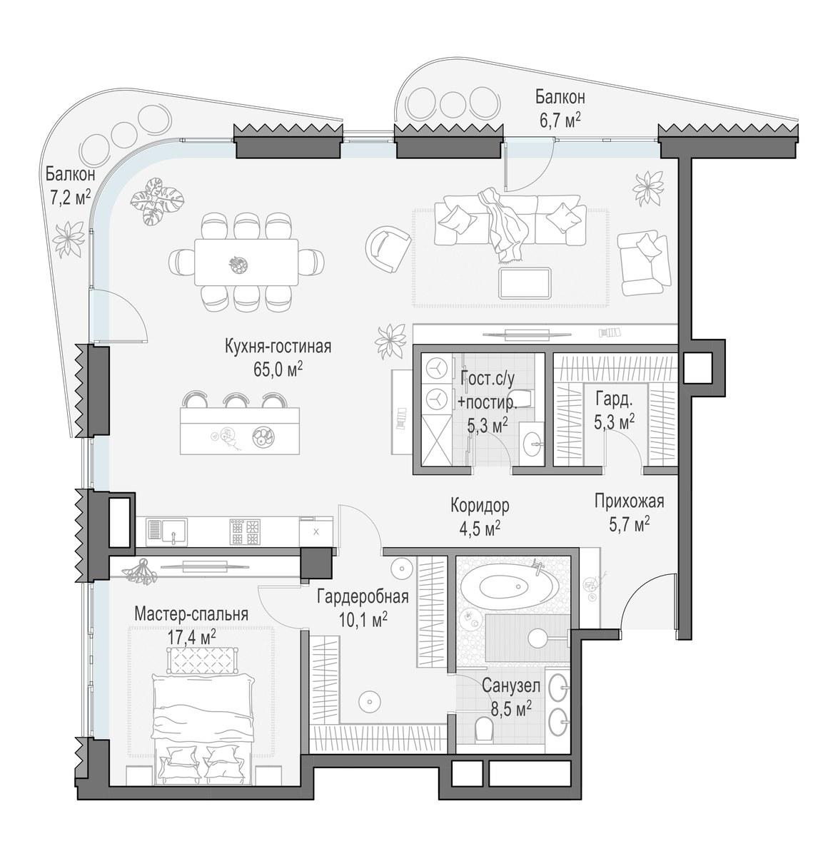 Планировка 124.7 м²