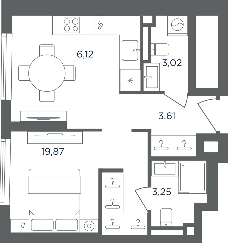 Планировка: 1-комнатная, 35.87 м²
