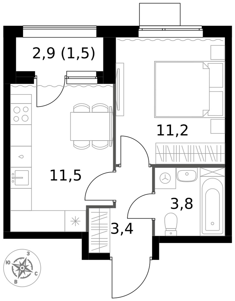 Планировка 31.4 м²