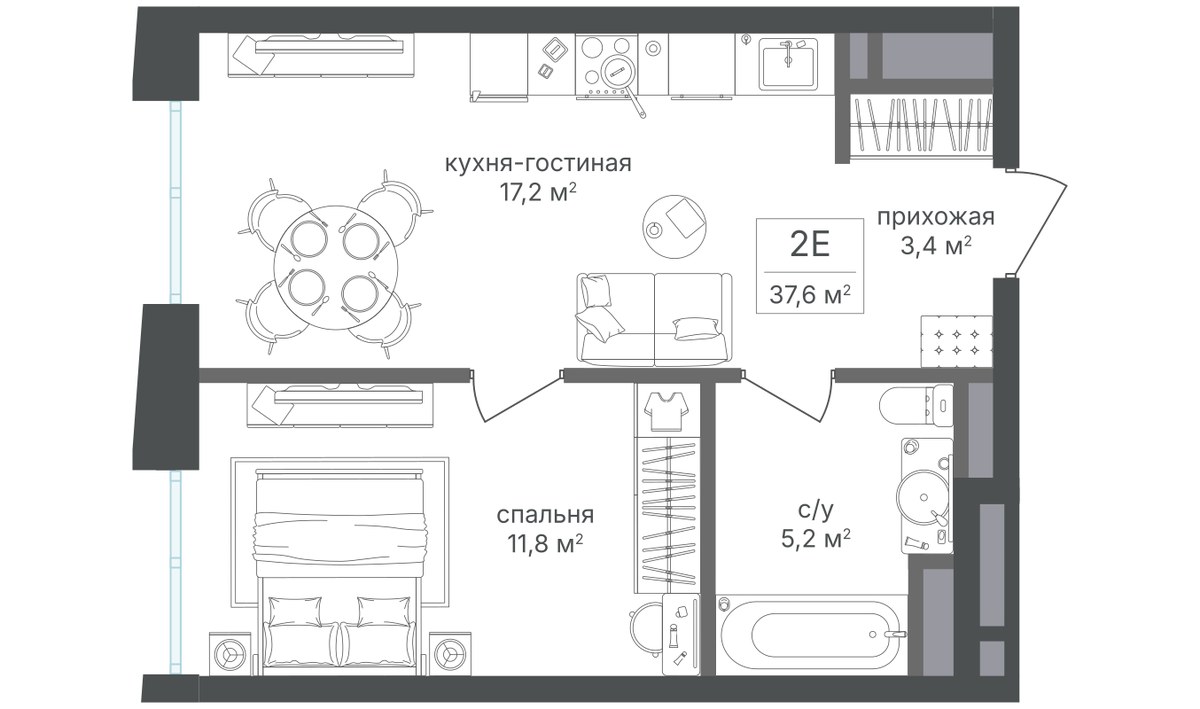 Планировка 37.6 м²
