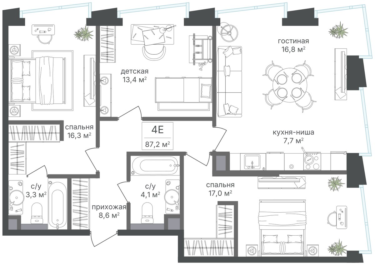 Планировка 87.2 м²