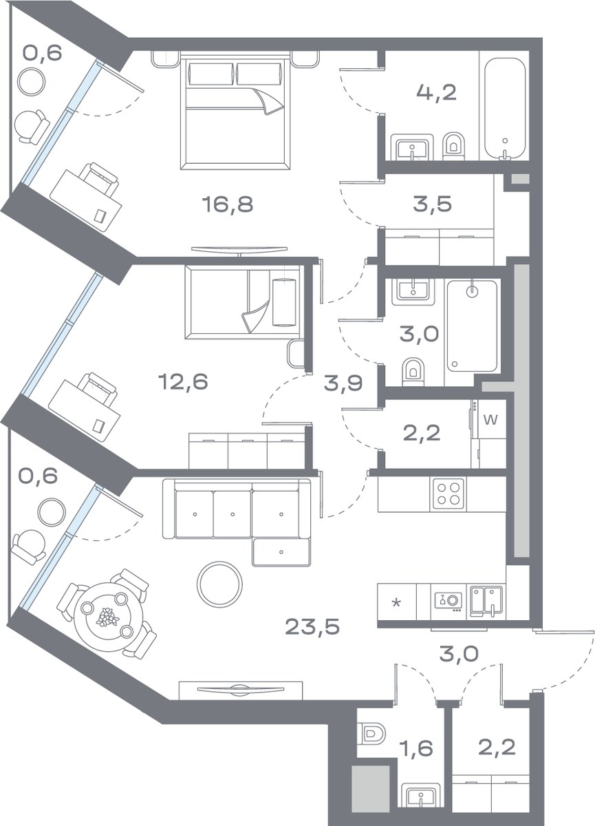 Планировка 77.44 м²