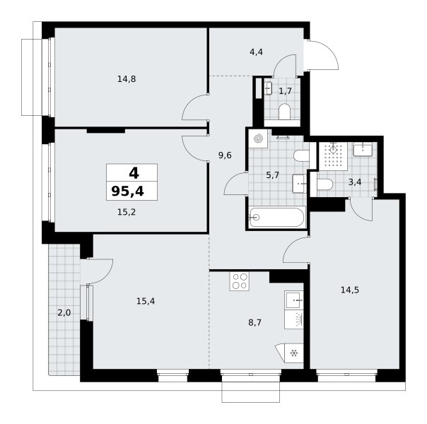 Планировка 95.4 м²