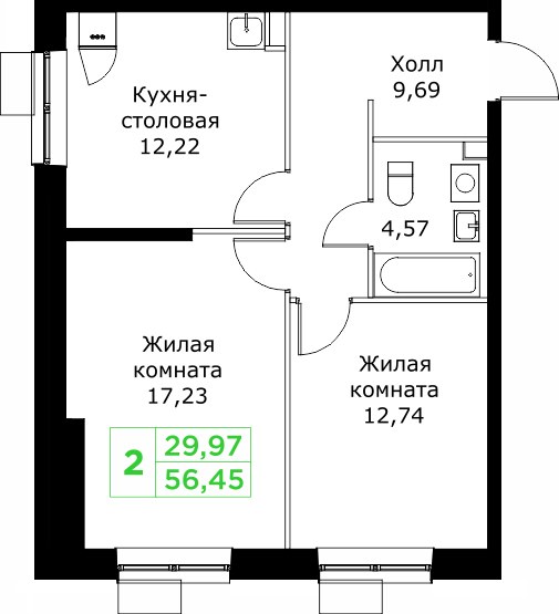Планировка 56.4 м²