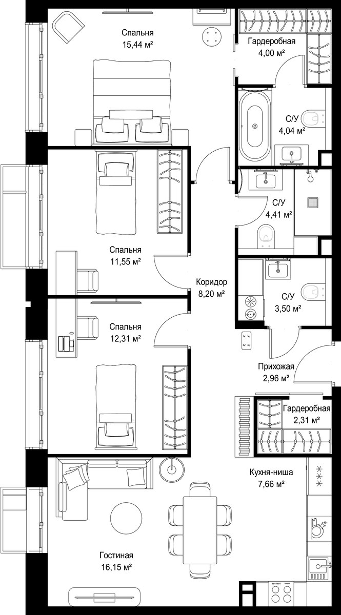 Планировка 92.54 м²