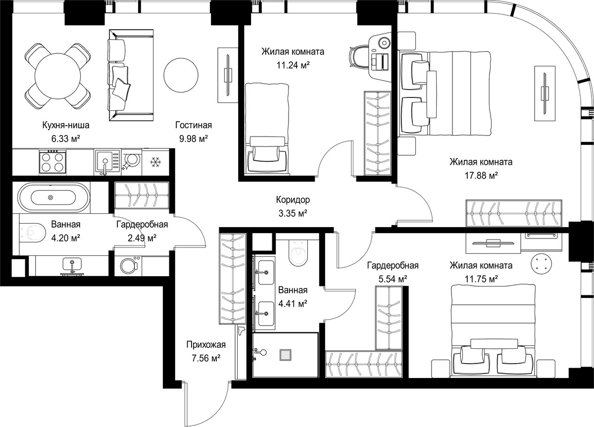Планировка 84.73 м²