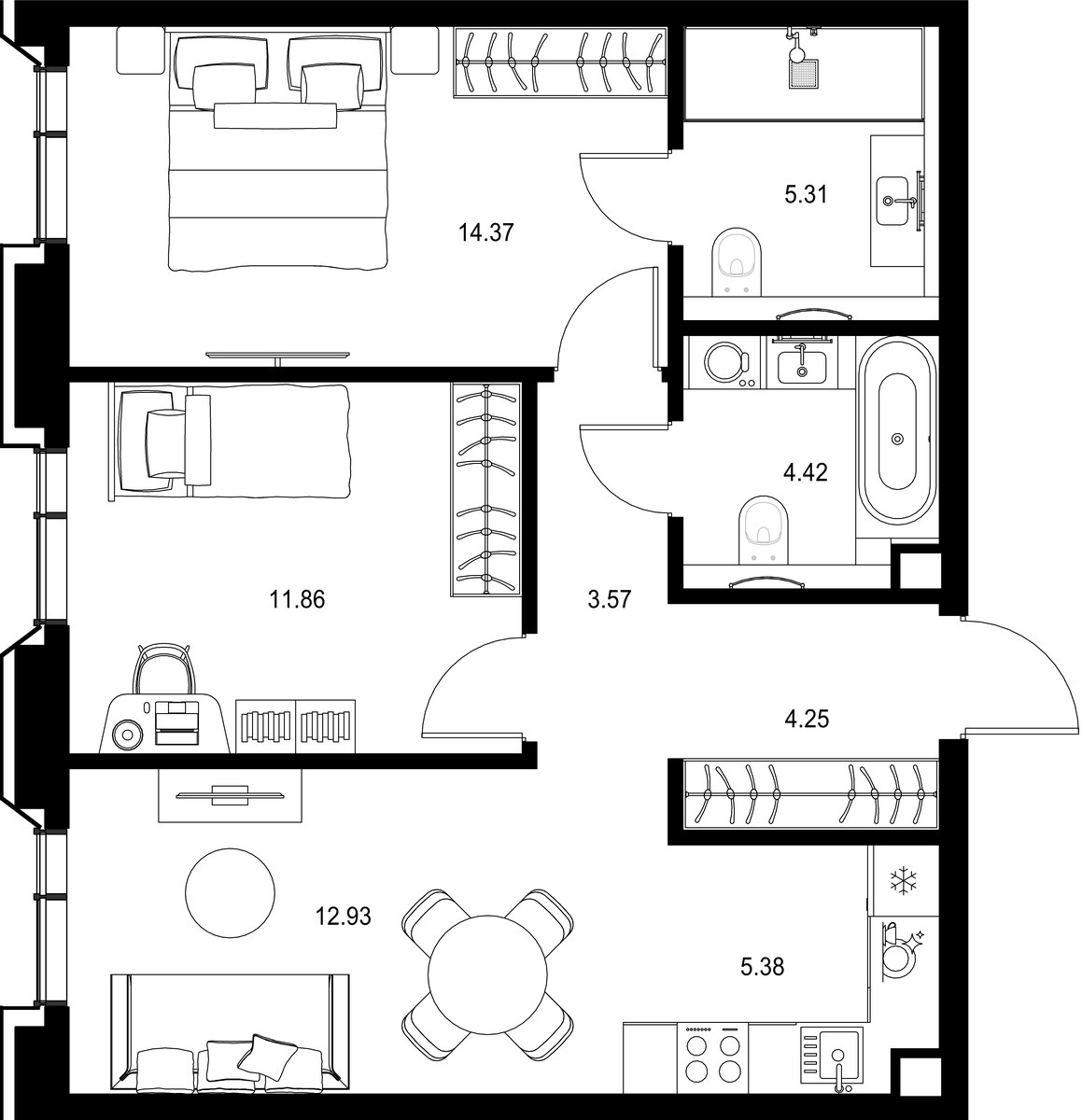 Планировка 62.09 м²