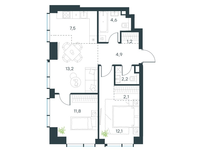 Планировка 59.6 м²
