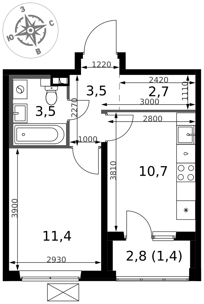 Планировка 33.2 м²