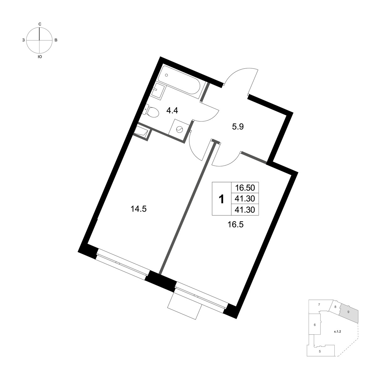 Планировка 41.3 м²