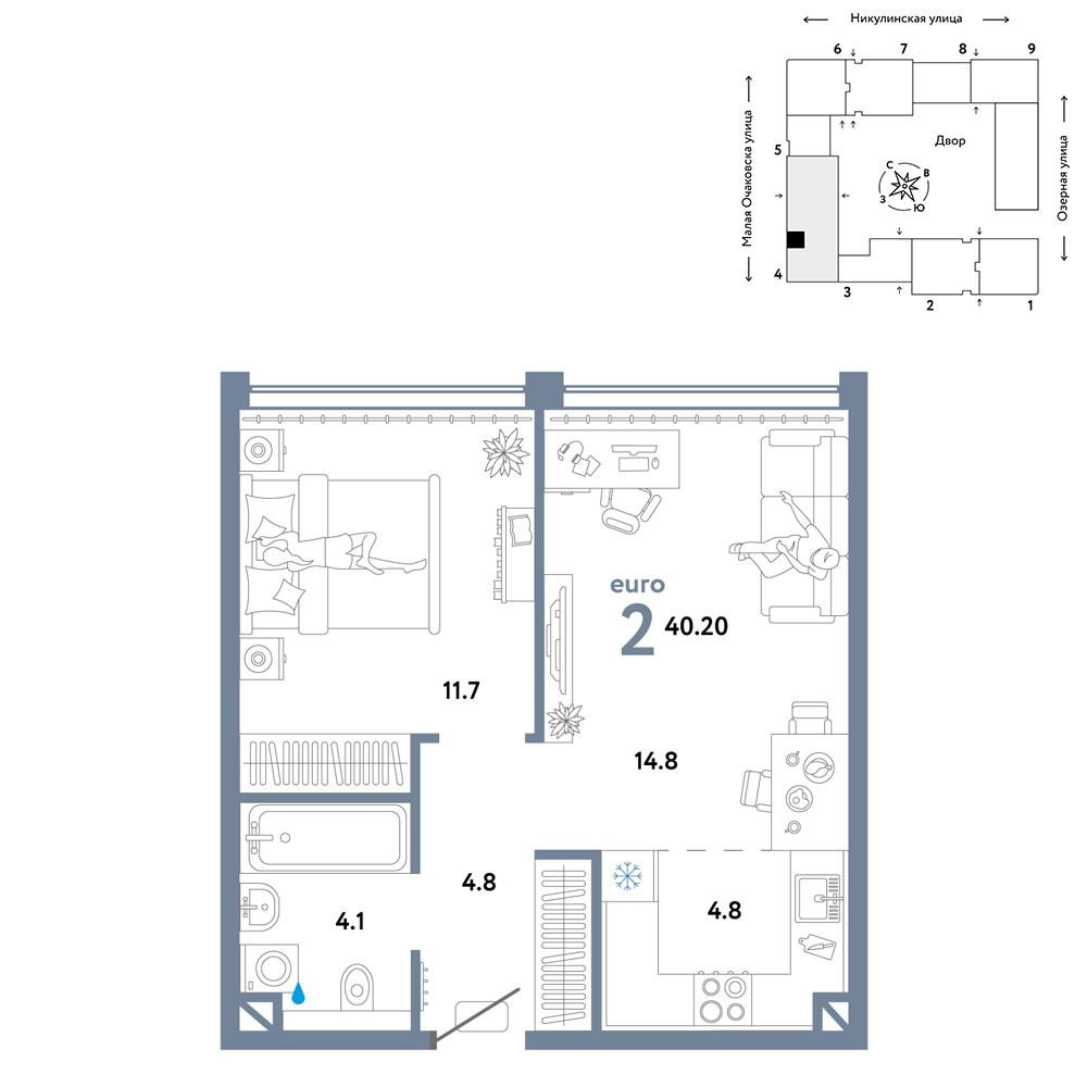 Планировка 40.2 м²
