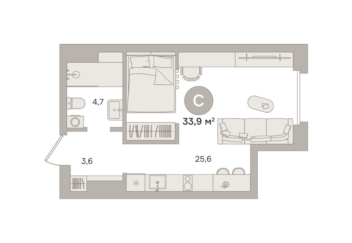 Планировка 33.44 м²
