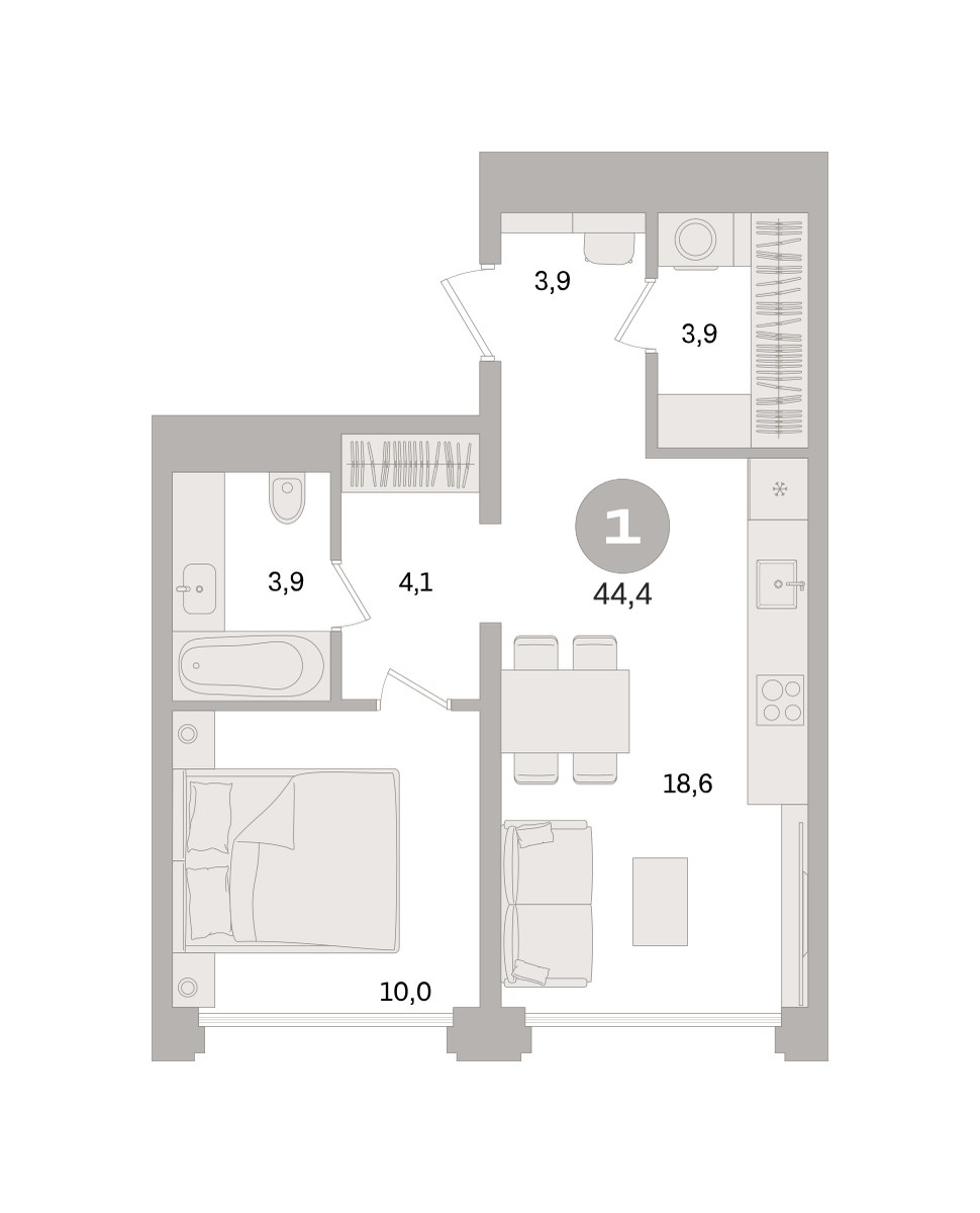 Планировка 44.4 м²