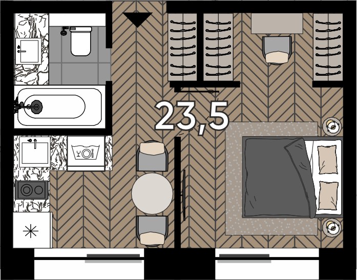 Планировка: Студия, 23.5 м²