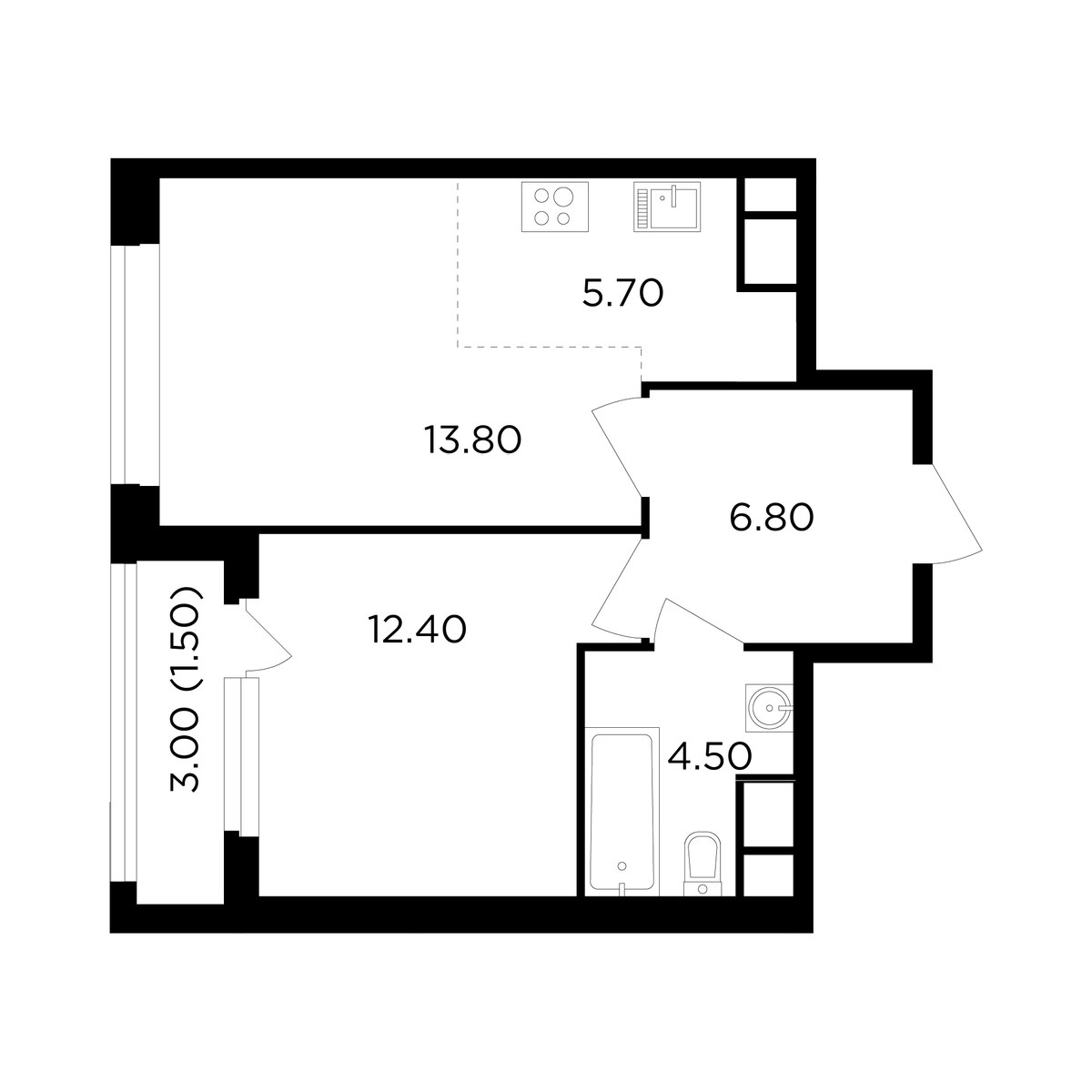 Планировка 44.7 м²