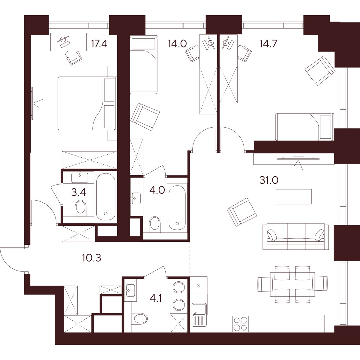 Планировка 98.9 м²