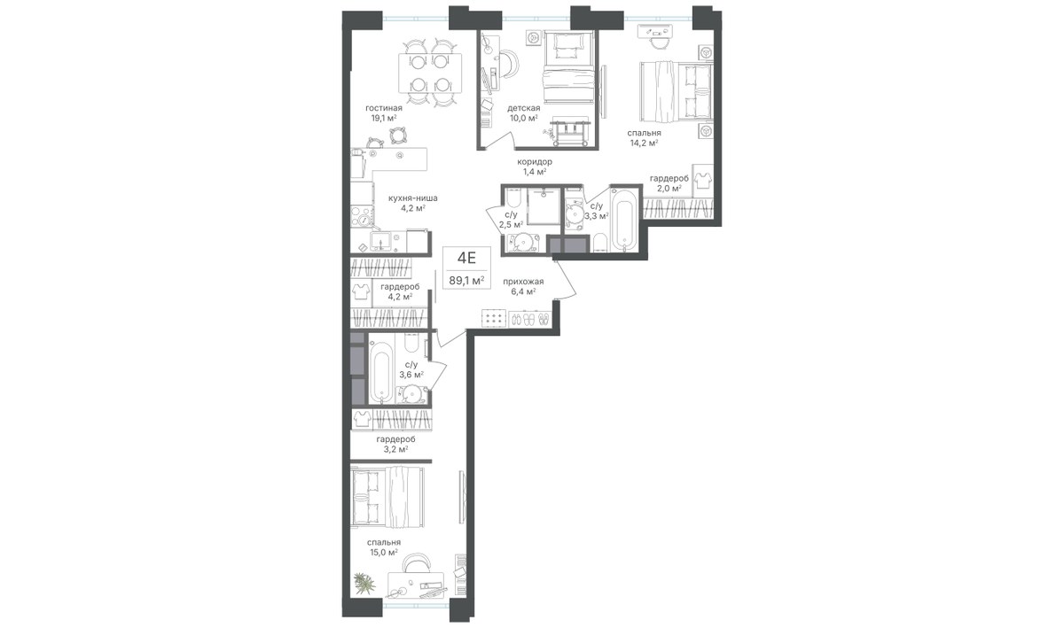 Планировка 56.7 м²