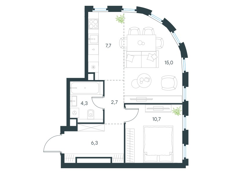 Планировка 46.7 м²