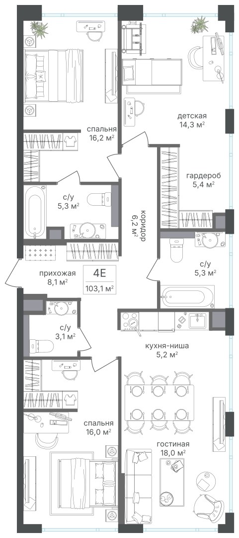 Планировка 103.1 м²