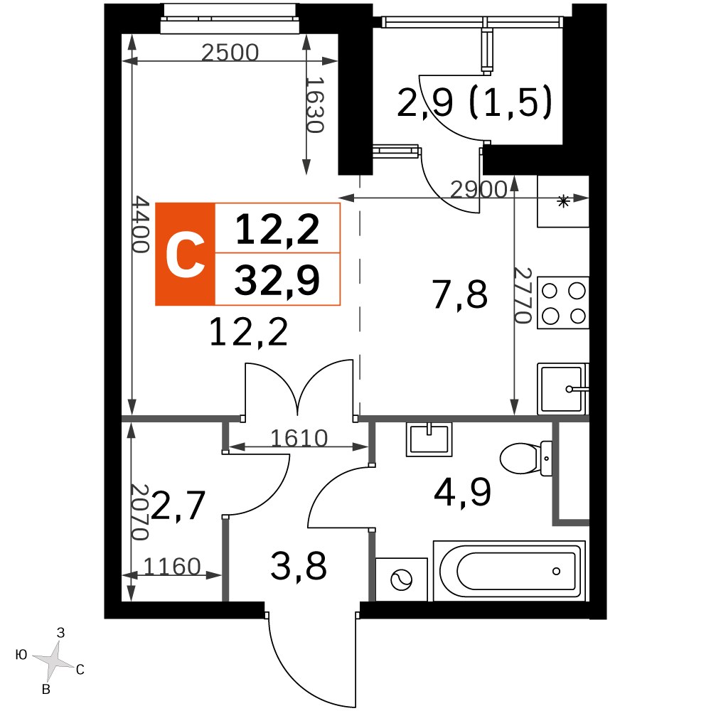 Планировка 30.8 м²