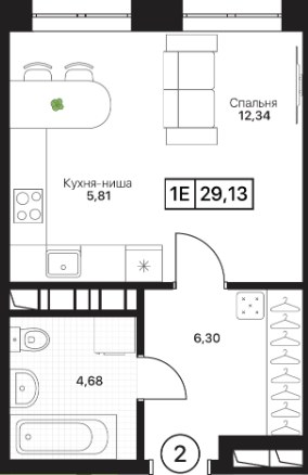 Планировка: Студия, 29.13 м²
