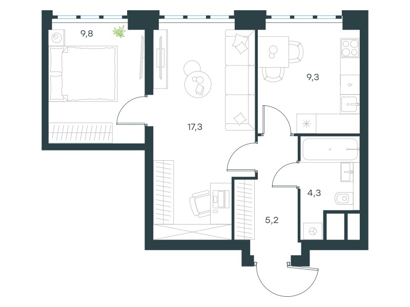 Планировка 45.9 м²