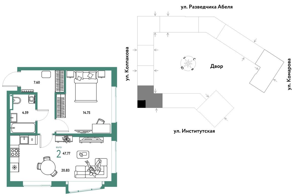 Планировка 47.77 м²