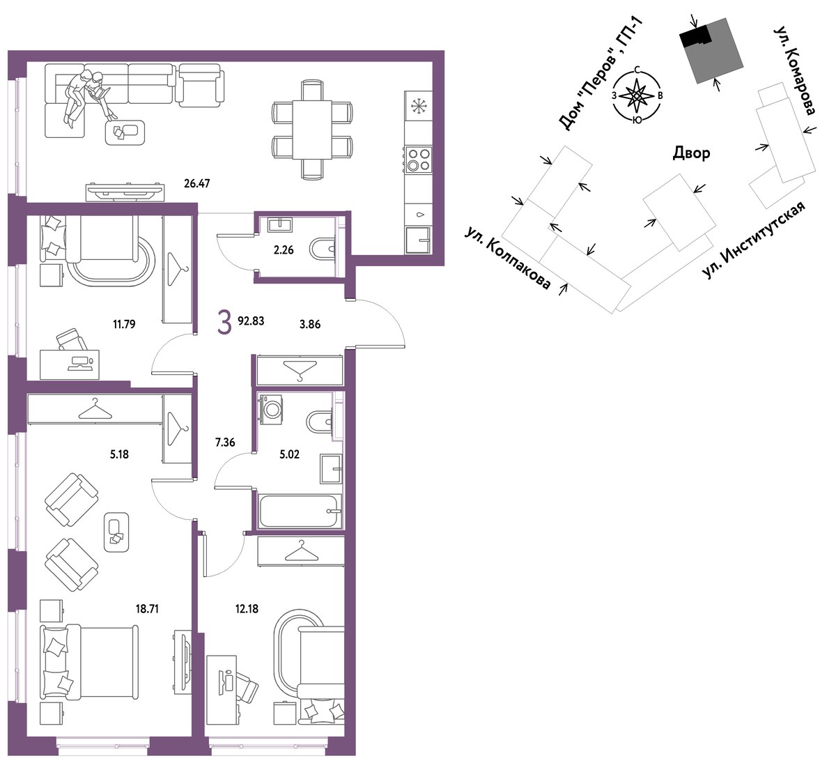Планировка 92.83 м²