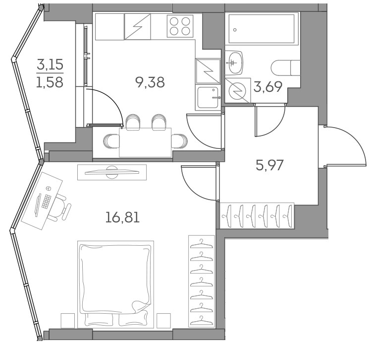 Планировка 37.43 м²