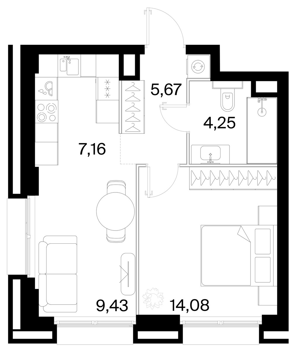Планировка 40.59 м²