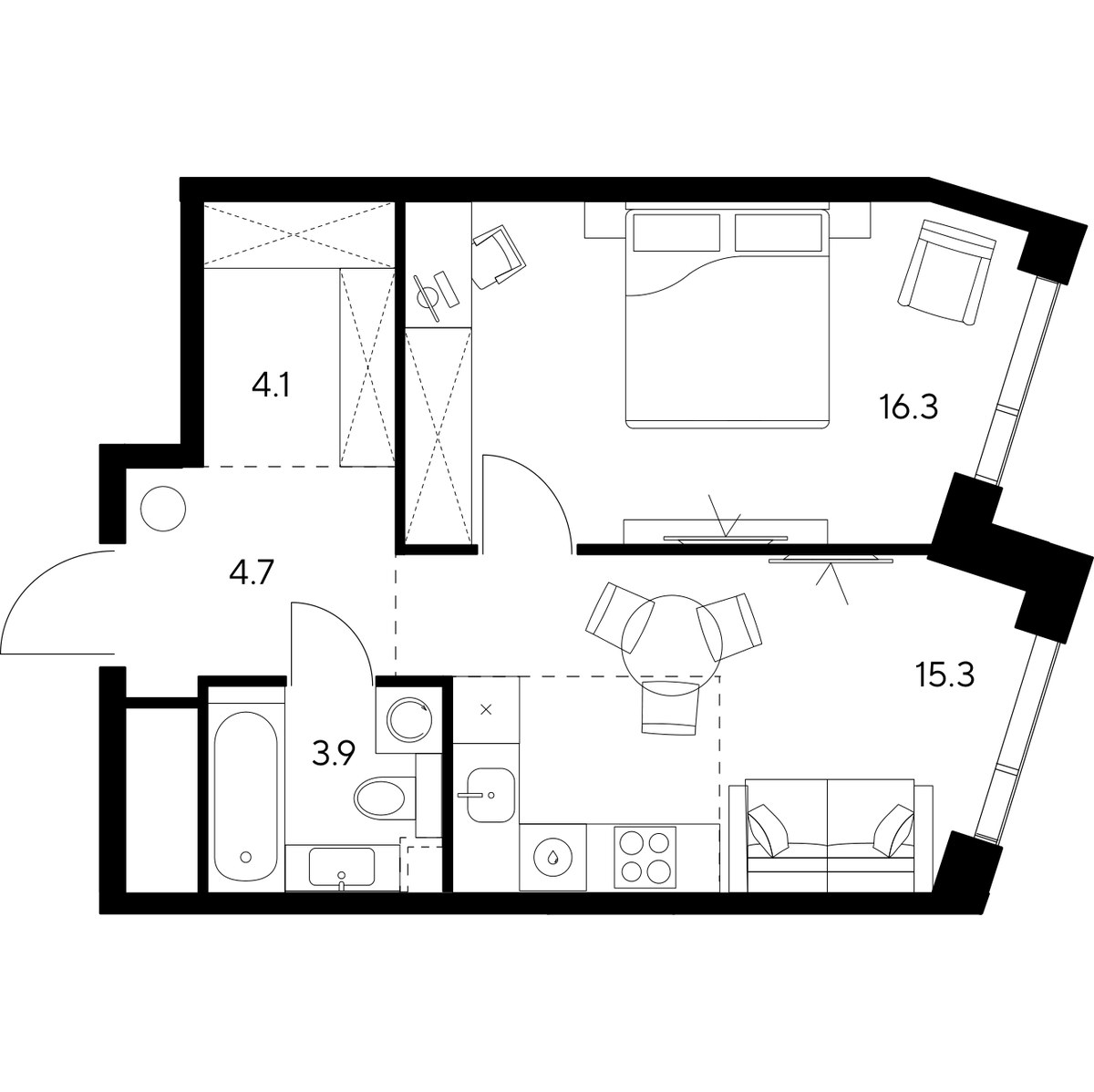 Планировка 44.3 м²