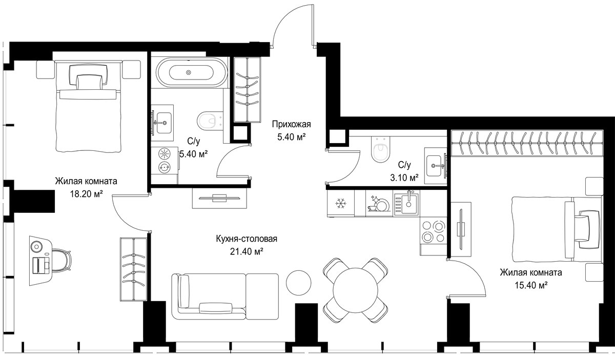 Планировка 68.9 м²
