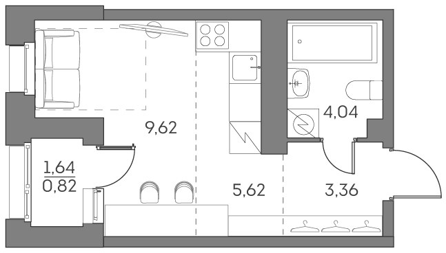 Планировка: Студия, 23.46 м²
