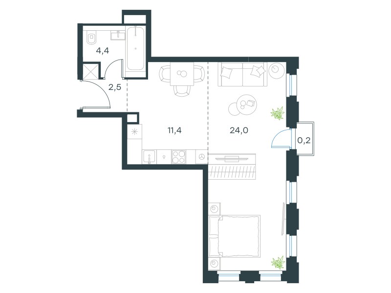 Планировка 42.5 м²