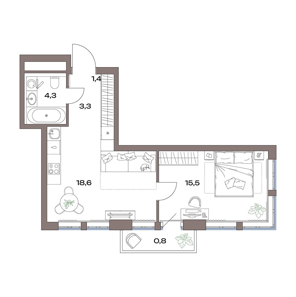 Планировка 47.5 м²