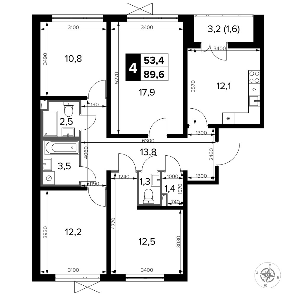 Планировка 90.9 м²
